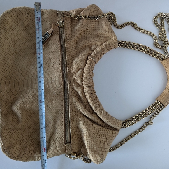Stuart Weizman Camel Snake Skin Hobo Crossbody Bag with Gold Chain Strap - Picture 12 of 14